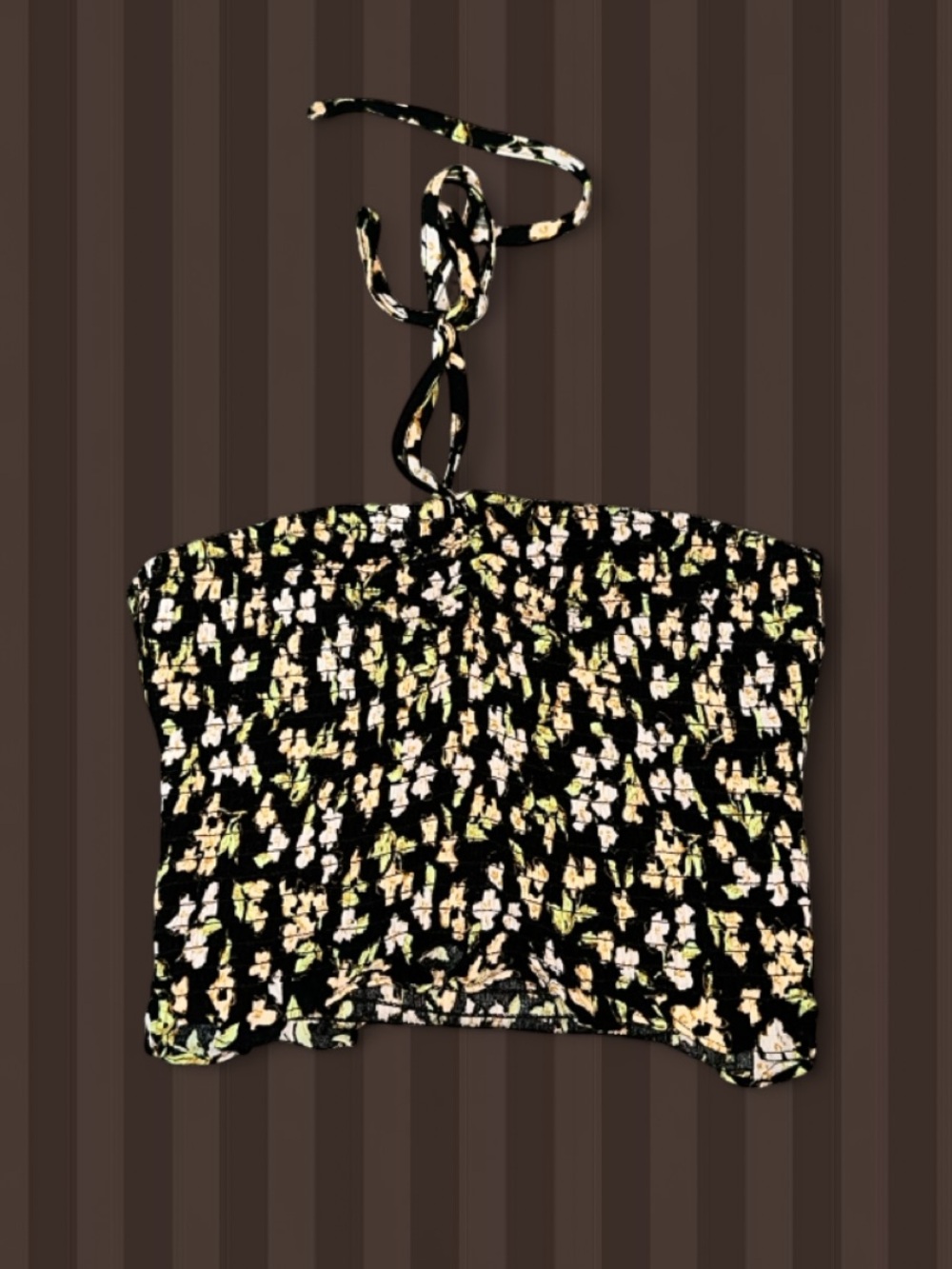 Altar'd State Black Floral Smocked Halter Crop Top
